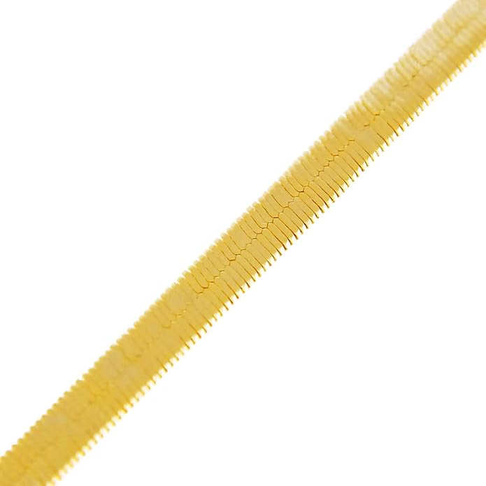 Men's Women's Flat Flexible Shine Herringbone Chain Necklace 14kt Gold Plated sized 20"