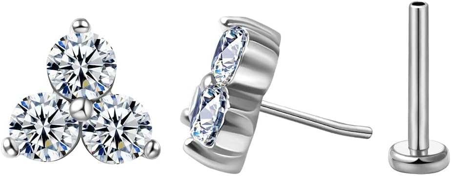 FANSING Cartilage Earring Tragus Stud Trio CZ Stone Flat Back Earring for Helix Conch Threadless Push Pin Labret Stud
