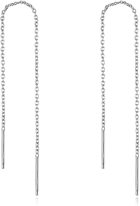 YFN Threader Earrings Sterling Silver Chain -Earrings for Women Dangle Earrings Thread Dangling Threaded Long Chain Earring Nickel Free Hypoallergenic Ear for Women