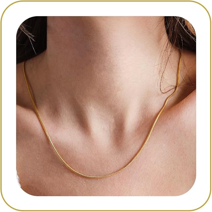 CHESKY Gold Necklace for Women-14K Plated/S925 sterling silver Snake Chain Necklace Dainty Simple Chunky Herringbone Necklace Gold Choker Necklaces Jewelry for Women Mothers Day Gifts for Mom