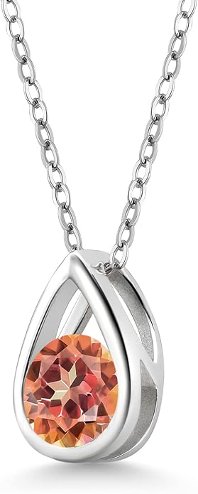 Gem Stone King Teardrop Pendant Necklace For Women | 5MM Round Gemstone Birthstone | 925 Sterling Silver | With 18 Inch Silver Chain | Fine Jewelry Gift for Her Mom Women Wife