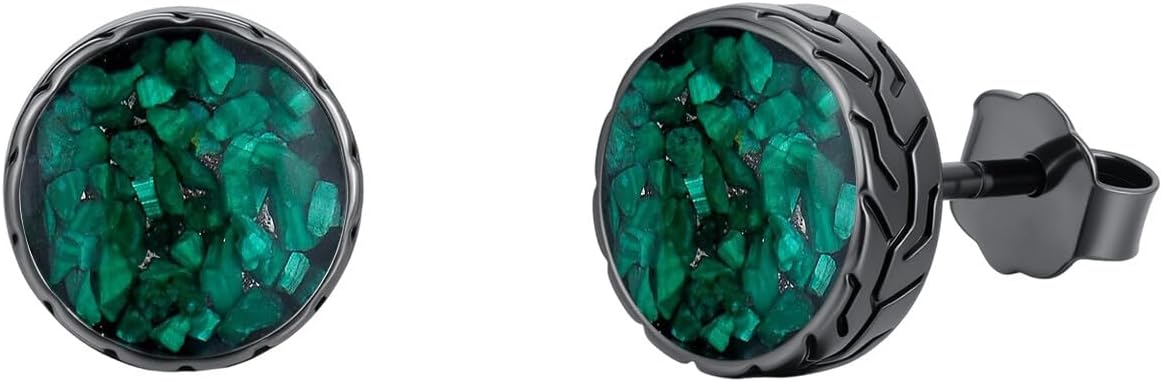 Black Stud Earrings Abalone Shell/Black Onyx/Malachite/Turquoise Round Earrings Jewelry Mothers Day Birthday Gifts for Men Women