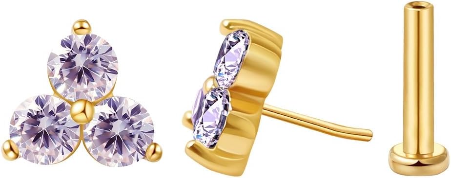 FANSING Cartilage Earring Tragus Stud Trio CZ Stone Flat Back Earring for Helix Conch Threadless Push Pin Labret Stud