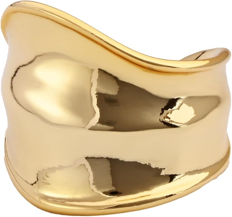 ORIGENCE Chunky Gold Silver Ring for Women 14K Gold Plated Wide Band Open Rings Tarnish-Free Thick Geometric Ring Irregular Statement Sculptural Jewelry Gift