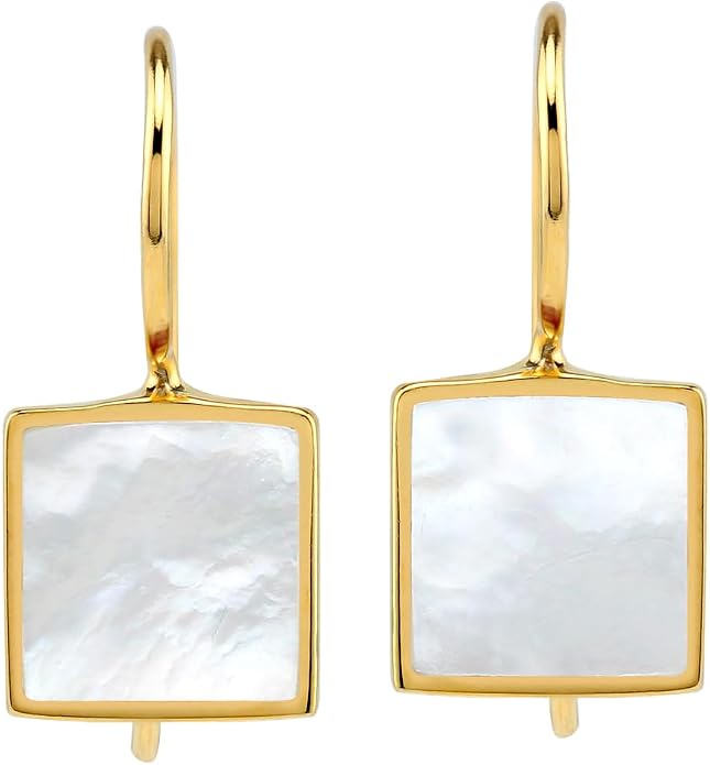Silvershake 9MM Square Shape Stone Inlay White Gold Plated or 18K Gold Plated 925 Sterling Silver Basic Hook Closure Earrings Jewelry for Women