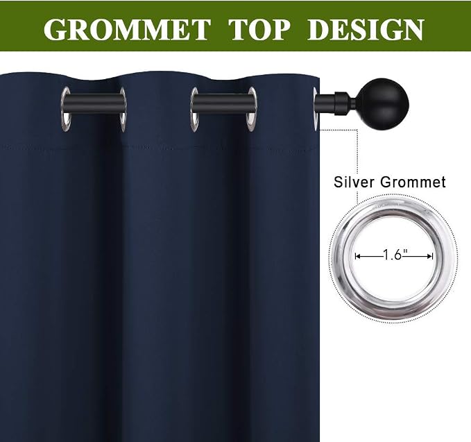 NICETOWN Blackout Draperies Curtains, All Season Thermal Insulated Solid Grommet Top Blackout Curtains/Drapes for Kid's Room (Navy, 1 Pair, 34 x 72 inches)