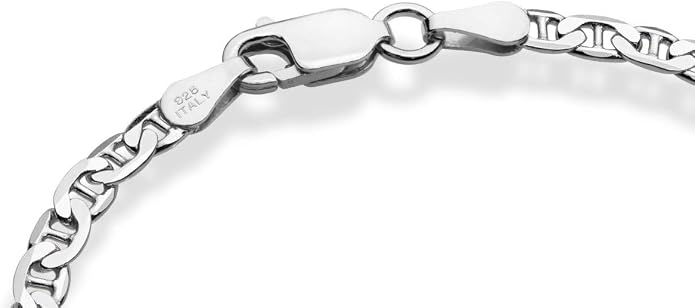 Miabella 925 Sterling Silver Italian 3mm, 4mm Solid Diamond-Cut Mariner Link Chain Anklet Ankle Bracelet for Women, Made in Italy