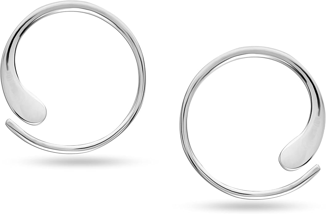 LeCalla 925 Sterling Silver Threader Earrings for Women | Handmade Wire Boho Hoops & Drop Earrings in Spiral, Heart, Bar Designs | Lightweight Pull Through Earring Jewelry Gift for Birthday, Anniversary