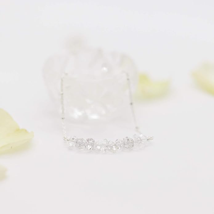 Designed By Stacey Handmade Herkimer Diamond Necklace, Bar Pendant 925 Sterling Silver Jewelry, Gifts for Women, Birthday, Anniversary, Wedding, Prom, Homecoming, 16 to 18" Adjustable Chain