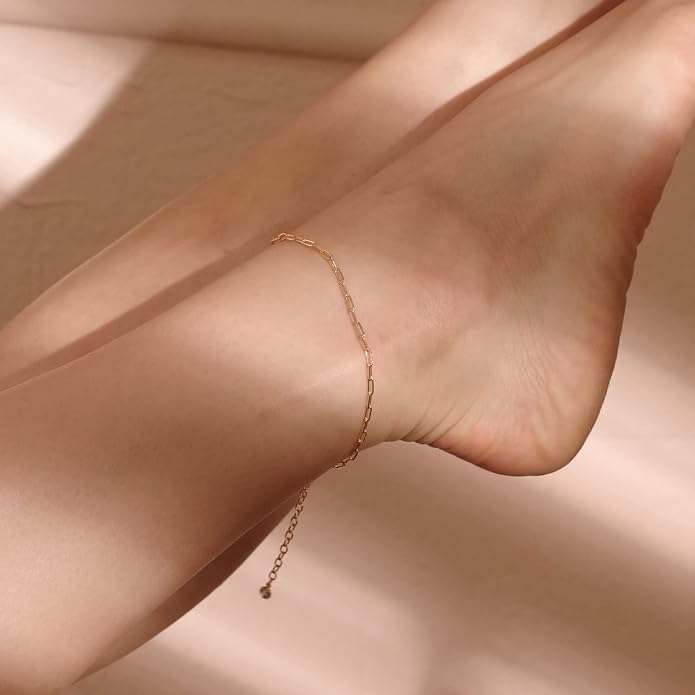 MEVECCO Anklet for Women Gold Chain 14K Gold Plated Dainty Boho Beach Summer Simple Foot Jewelry Ankle Bracelet