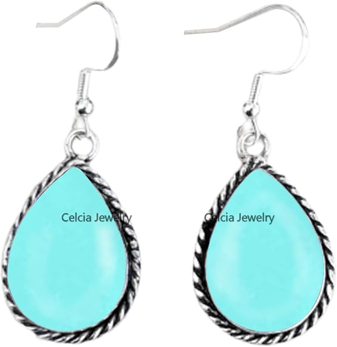 Pure 925 Sterling Silver Dangle Drop Earrings for Women, Pear Gemstone Handcrafted Earrings for Women & Girl ('Amethyst)