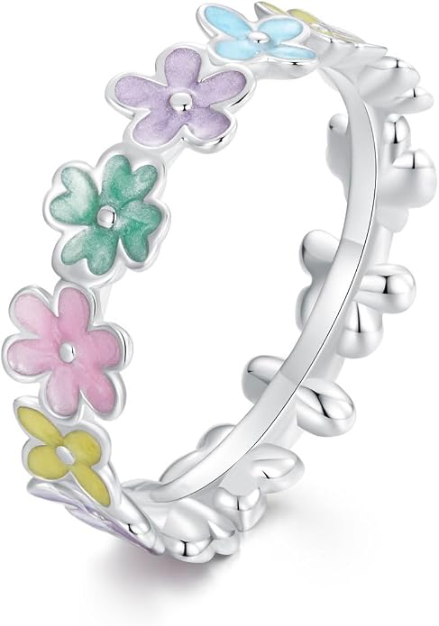MUNDELL Dainty Daisy Rings Multicolor Flower Finger Rings for Women Stacking Rings Statement Rings Fine Jewelry