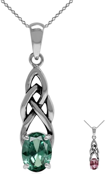 Silvershake 8X6mm Oval Shape Birthstone Gemstone Antique Finishing or Yellow Gold Plated 925 Sterling Silver Celtic Knot Weave Solitaire Pendant or Pendant with 18 Inch Chain Necklace Jewelry for Women