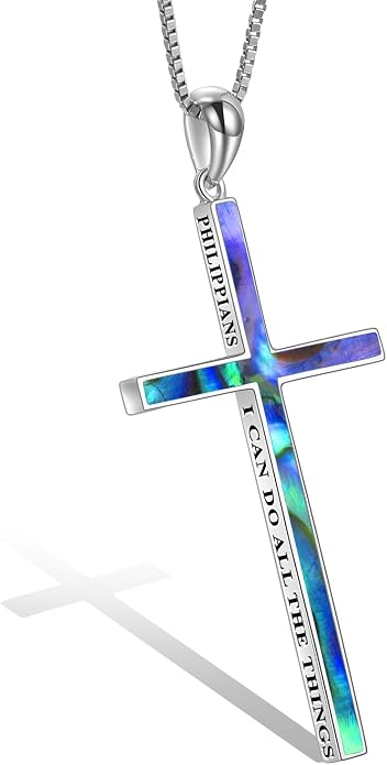 POPLYKE Cross Necklace 925 Sterling Silver Philippians 4:13 I Can Do All The Things Inspirational Necklace Gifts for Women Men 20+2''