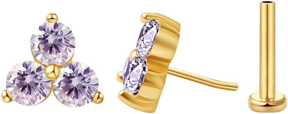 FANSING Cartilage Earring Tragus Stud Trio CZ Stone Flat Back Earring for Helix Conch Threadless Push Pin Labret Stud