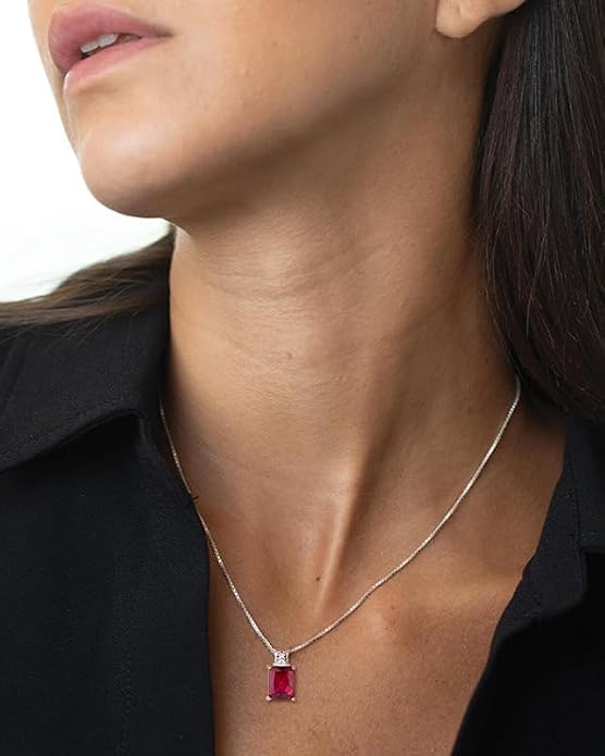 STARCHENIE Princess/Emerald Cut Birthstone Pendant Necklace for Women 925 Sterling Silver Birthday Anniversary Jewelry Gifts