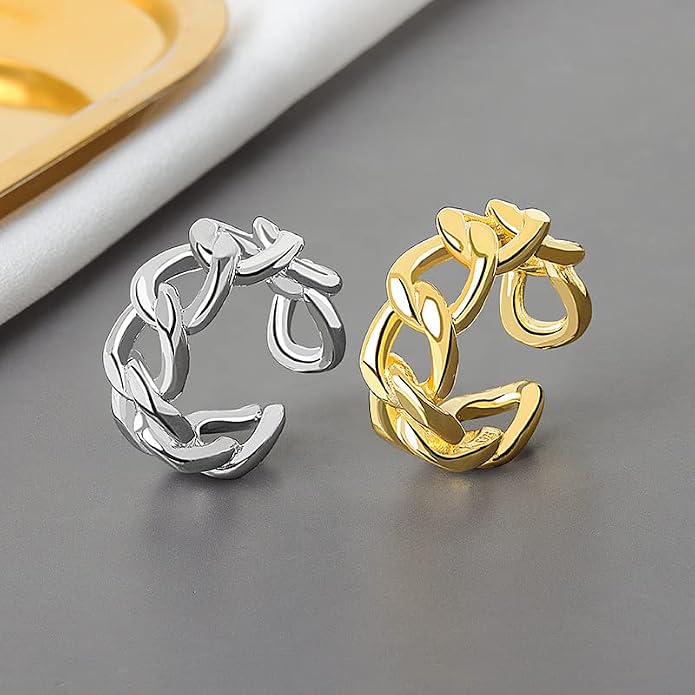 YBMYCM 3-10Pcs Dome Rings Set Chunky Gold Ring for Women Men 14k Gold Plated Thick Adjustable Statement Ring Gold/Silver