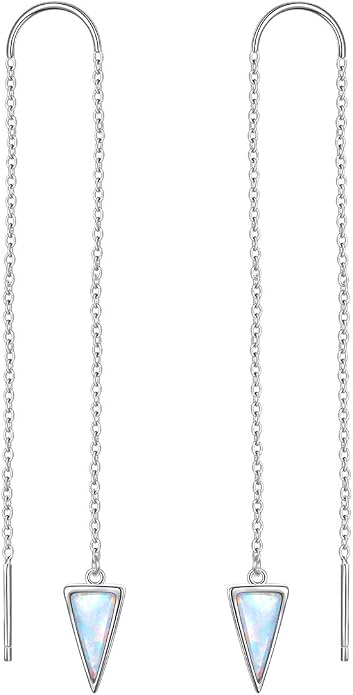 Threader Earrings Triangle Earrings Sterling Silver Created Opal Dangle Drop Long Chain Earring for Women Thread Earrings