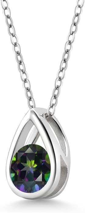 Gem Stone King Teardrop Pendant Necklace For Women | 5MM Round Gemstone Birthstone | 925 Sterling Silver | With 18 Inch Silver Chain | Fine Jewelry Gift for Her Mom Women Wife