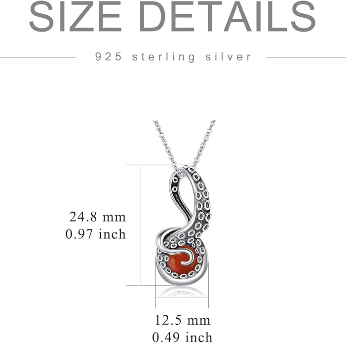 Octopus Tentacles Necklace with Gemston 925 Sterling Silver Octopus Pendant for Women Ocean Jewelry Gift for Women