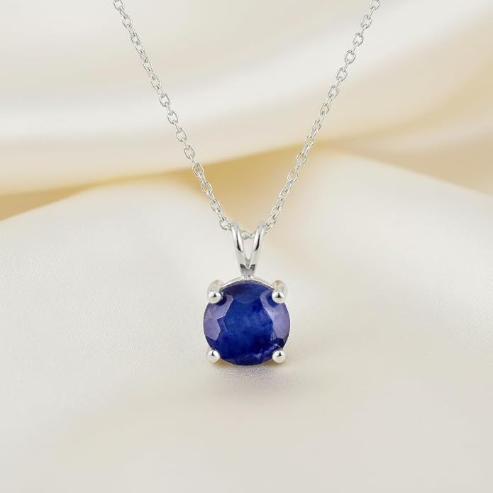 OdrillionGems Natural Gemstone Pendant Necklace, 925 Sterling Silver, Healing Crystal, Birthstone, Round Faceted, Handmade, Women Jewelry, Christmas Gift 16+2inch