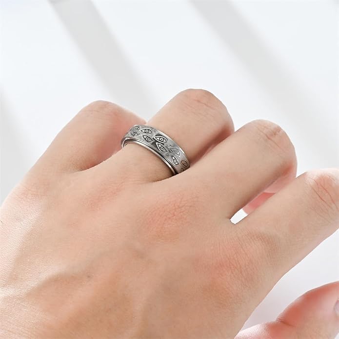 Stainless Steel Evil Eye Spinner Fidget Rings,Gothic Engraved Eye of God Rotatable Vintage Carved Biker Band Anxiety Ring For Men Women Punk Motorcycle Ring Jewelry,Size 6-12