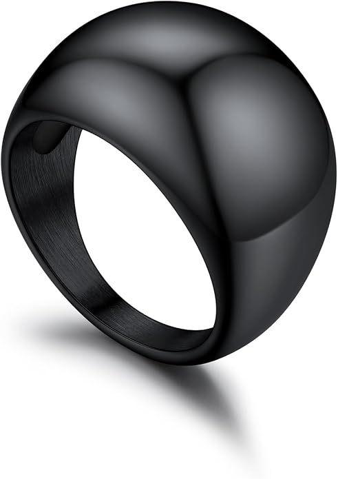 U7 Chunky Gold Dome Rings for Women, Stainless Steel/18KGold Plated/Black Statement Ring Non Tarnish Women Rings, Size 7-12