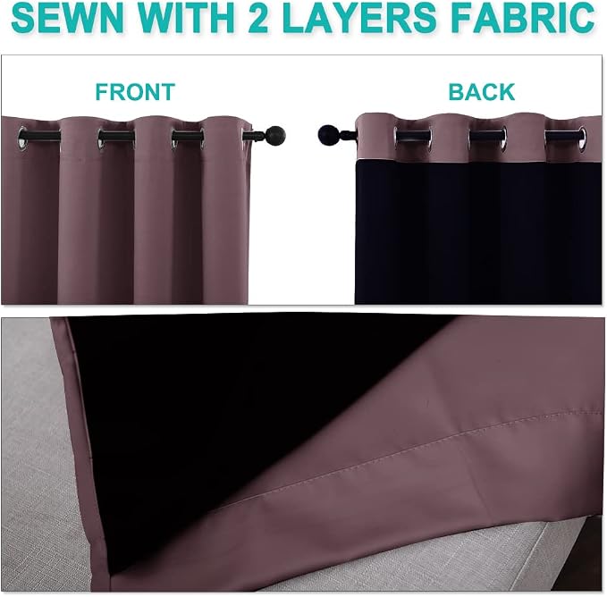 NICETOWN 100% Blackout Curtains 54 inches Long, Double-Deck Completely Blackout Window Treatment Thermal Insulated Lined Drapes for Small Window (Dry Rose, 1 Pair, 42 inches Width Each Panel)