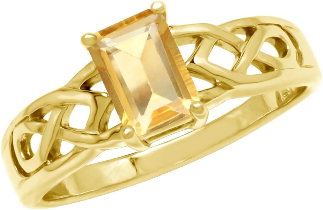 Silvershake 7X5mm Octagon Shape Birthstone Gemstone White Gold Plated or Yellow Gold Plated 925 Sterling Silver Scroll/Filigree Celtic Knot Solitaire Ring Jewelry for Women