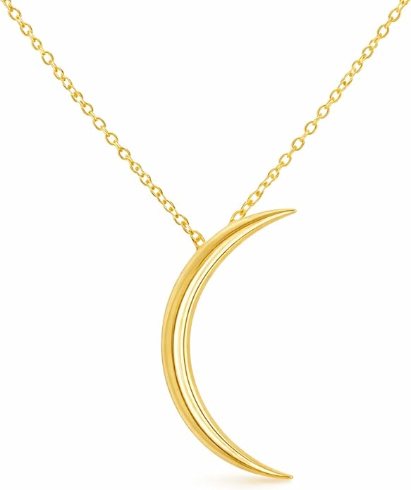 Sterling Silver Crescent Moon Necklace for Women - 925 Silver or 14k Gold Plated Silver, Half Moon Pendant Necklace for Women - 16-18 Inch Adjustable Chain