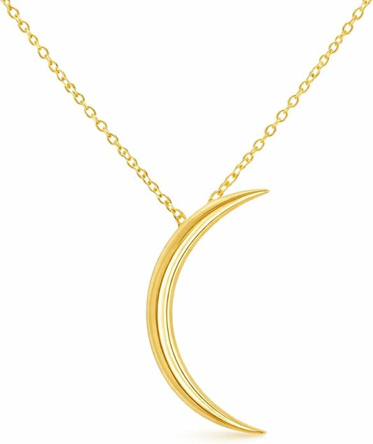 Sterling Silver Crescent Moon Necklace for Women - 925 Silver or 14k Gold Plated Silver, Half Moon Pendant Necklace for Women - 16-18 Inch Adjustable Chain
