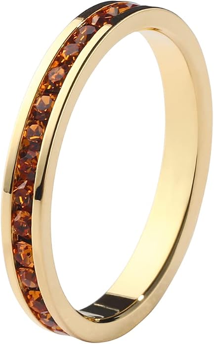 Muses Art Design Birthstone Eternity Band Ring 18K Gold Plated (Channel Set/Full Round), Stacking Fashion Ring with Crystal Birthstone