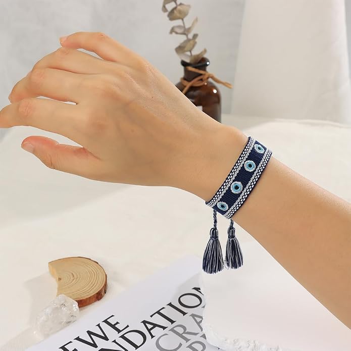 Evil Eye Woven Lover Friendship Bracelets Handmade Adjustable Tassel Friend Gift for Women An Elegant Talisman of Protection and Good Fortune