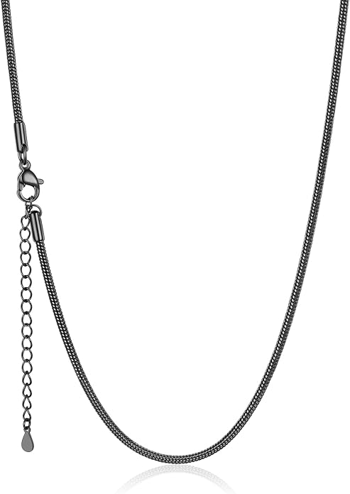 U7 Snake Necklace for Women 14K Gold Plated/Silver/Rose Gold/Black Chain Necklace Hypoallergenic, Stainless Steel Tiny Snake Chain Necklace 1/1.2/1.5/2MM, 14-30" Adjustable Minimalist Gift