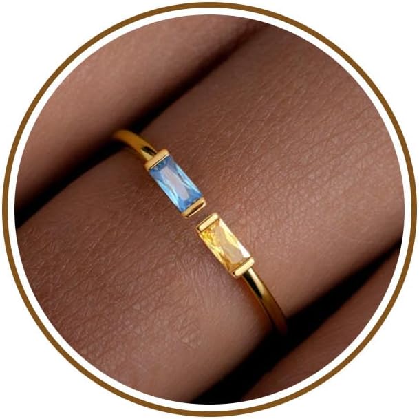JSJOY Birthstone Rings for Women Dainty Emerald Blue Ring Birthday Gifts for Mom Her Gemstones CZ Ring for Teens Gold Rings That Don't Tarnish Adjustable Ring Jewelry Gifts