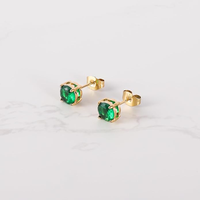 12 Pairs Surgical Stainless Steel Round Birthstone Multi Colored Cubic Zirconia Stud Earrings Set