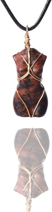 Handcrafted Natural Stone Female Form Pendant Necklace High Color Retention Copper Wire Wrapped Crystal Body Silhouette Jewelry for Women Unique Natural Stone Gift
