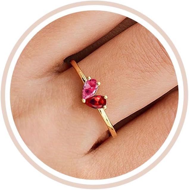 Mothers Day Gifts Gold Heart Birthstone Rings for Women Non Tarnish Stackable Pinky Ring Dainty 14K Gold Plated CZ Gemstone Ring Wedding Promise Ring Birthday Jewelry Gift for Mom