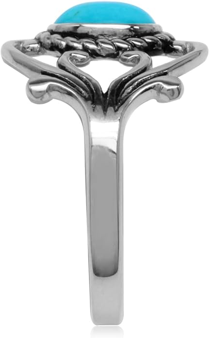 Silvershake Bezel Set Cabochon Gemstone Surrounded by Twisted Rope White Gold Plated 925 Sterling Silver Victorian Style Ring