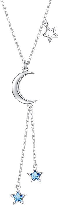 Ladytree 925 Sterling Silver Jewelry Crescent Moon and Star Pendant Necklace