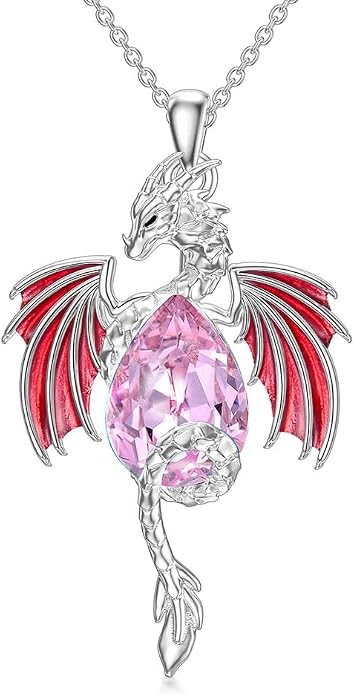 Dragon Necklace for Men Sterling Silver Birthstone Wyvern Necklace Embllished with Teardrop Shaped Crystal Jewelry for Women