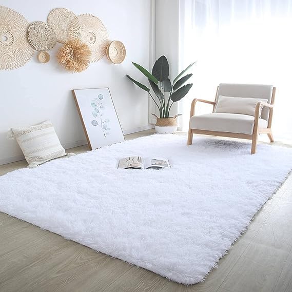White Area Rug 9x12 Living Room - Soft Large Shag Carpet | Pure White Elegance Crisp White Brightens Any Living Room - Stunning Snowy Backdrop For Holiday And Christmas Photos.