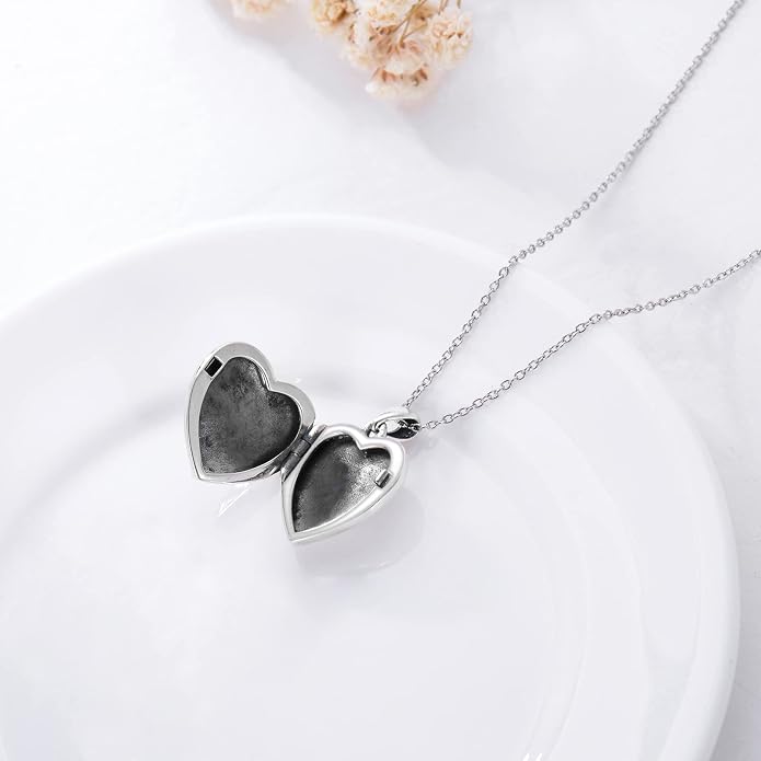 SOULMEET Personalized Silver Locket Necklace That Holds Pictures Photo Keep Someone Near to You, Memorial Custom Lockets Necklaces Letters Engraving for His Her