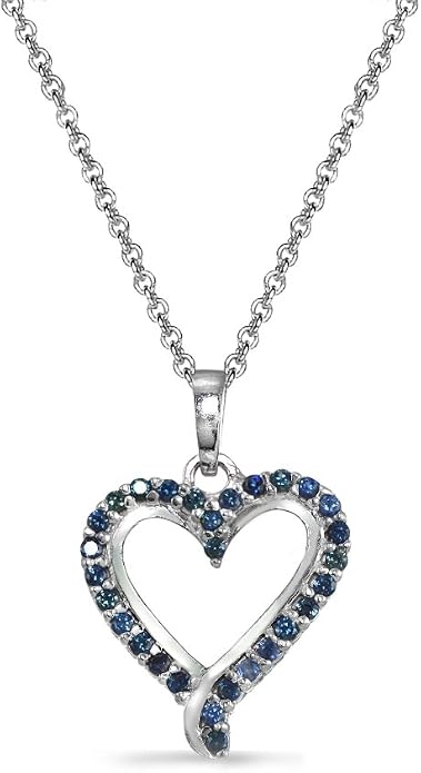 Sapphire Necklace for Women, Sterling Silver Genuine Blue Sapphire Gemstones, Dainty Open Heart Pendant Neckace