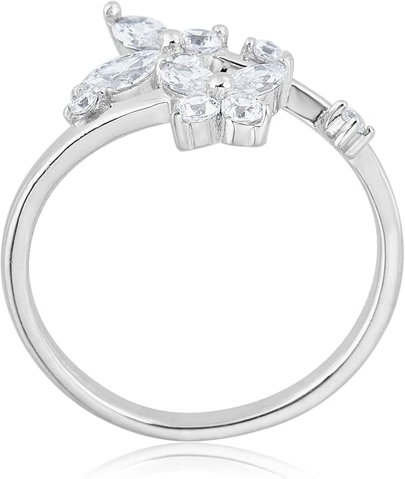 AVORA 925 Sterling Silver Adjustable Butterfly Toe Ring with Simulated Diamond CZ