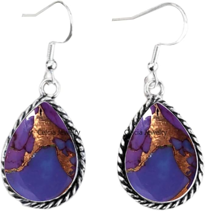 Pure 925 Sterling Silver Dangle Drop Earrings for Women, Pear Gemstone Handcrafted Earrings for Women & Girl ('Amethyst)