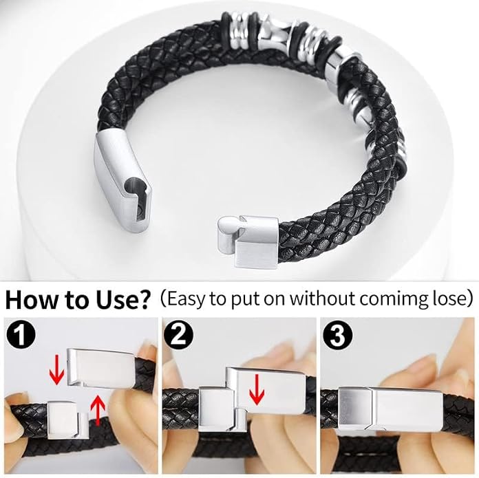 ChainsHouse Mens Wrap Braided Leather Black Bead Bracelets Bangles, Vintage Star of David/Wing Skull/Templar Cross Genuine Leather Bracelet, Customize Available, Size 7.5/8.3/9.0 Inch, Send Gift Box