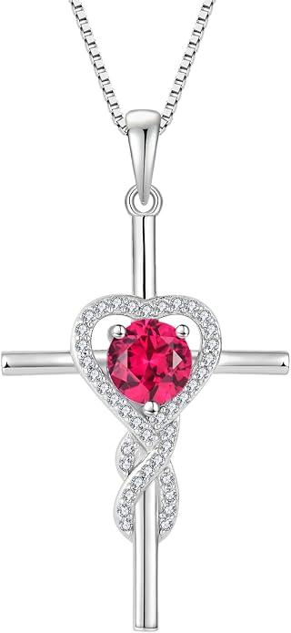 Cross Necklace for Women 925 Sterling Silver Infinity Birthstone Pendant Necklace Religious Christian Jewelry Gifts Wife Mom Her