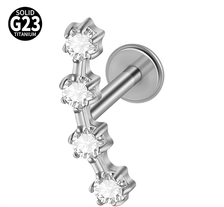 2PCS G23 Titanium Fire Opal CZ Labret Stud Piercing Cartilage Helix Tragus Climber Earrings for Men Women Lip Monroe Body Piercing Jewelry