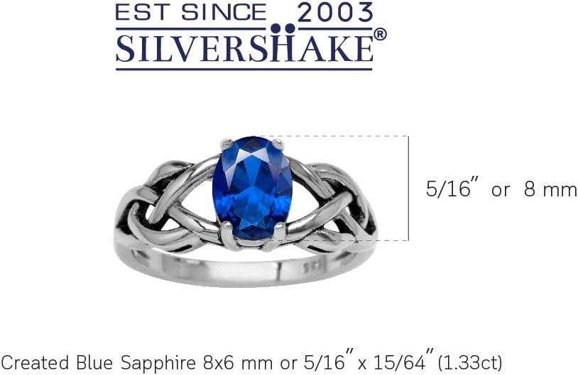 Silvershake 8X6mm Oval Shape Birthstone Gemstone Antique Finishing or Yellow Gold Plated 925 Sterling Silver Celtic Knot Weave Solitaire Ring Jewelry for Women